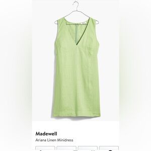 Madewell Ariana V neck Linen Sleeveless Mini Dress in Seedling - Small
